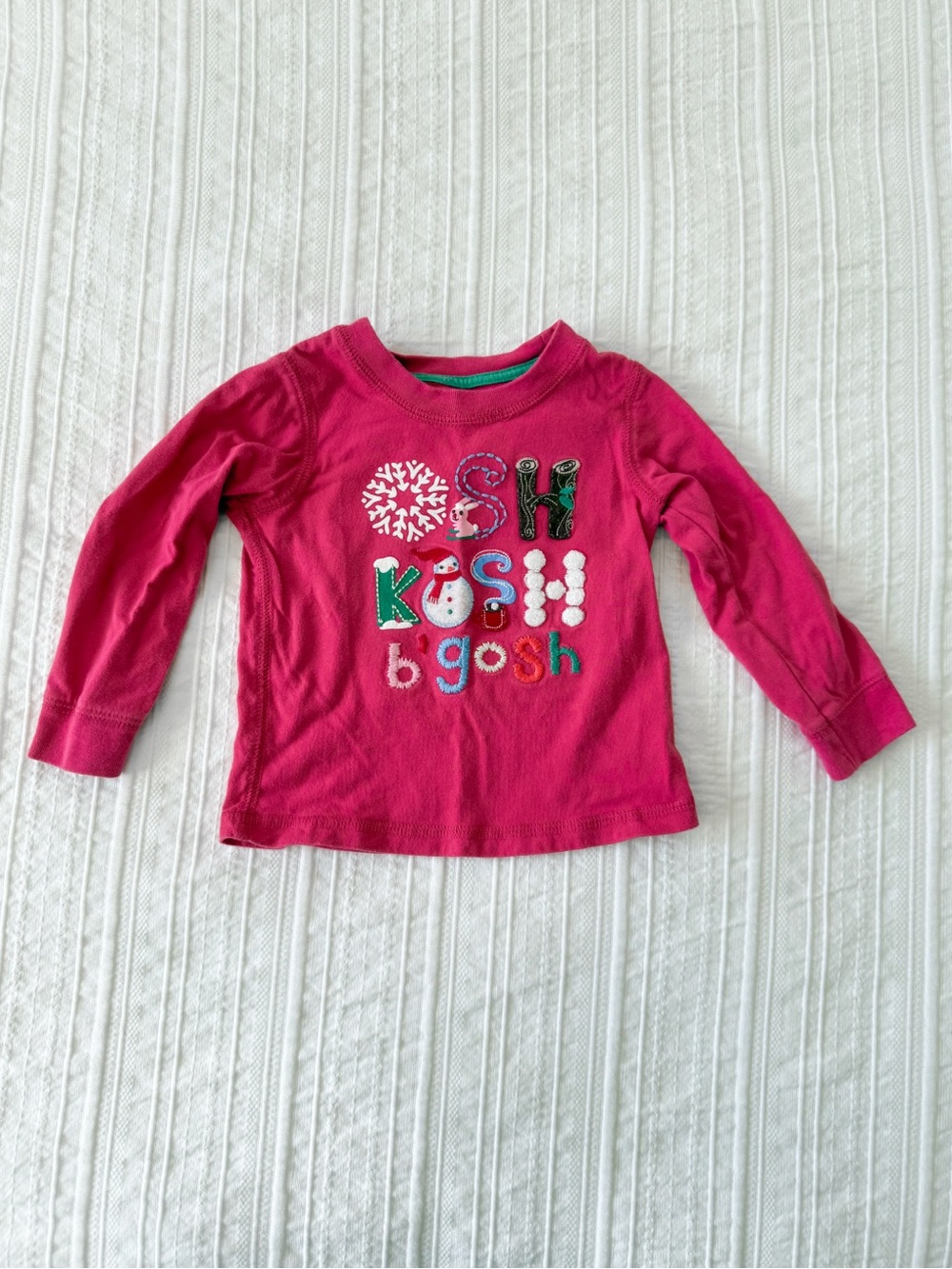 OshKosh B’gosh Baby Girl 100% Cotton Y2K Snowman Winter Holiday Graphic Tee 12M